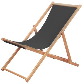 44001 vidaXL Cadeira de praia dobrável tecido estrutura de madeira cinzento