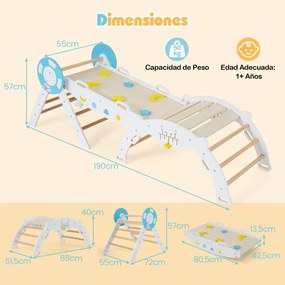 Conjunto triangular 8 em 1 de escalada para bebés com rampa, escada e arco de escalada Montessori de madeira branco