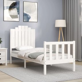 vidaXL Estrutura cama de solteiro c/ cabeceira madeira maciça branco