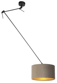 Candeeiro de suspensão preto com cúpula em veludo castanho com dourado 35 cm - Blitz Country / Rústico