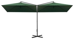 Guarda-sol de jardim duplo com poste de aço 600x300 cm verde