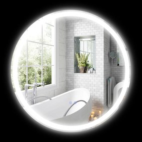 Espelho de Casa de Banho Redondo, 70 x 70 x 3,4 cm, Iluminação LED Regulável, Branco e Prateado