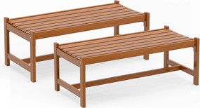 Conjunto de 2 bancos de jardim de 2 lugares,112 x 51 x 41,5 cm (MESA NÃO INCLUIDA), em madeira com acabamento a óleo de teca e assento curvo em ripas,