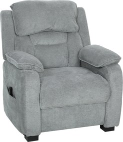 Poltrona relax elétrica, reclinável, com porta USB, apoio para os pés, bolsos laterais e comando à distância – 86 x 90 x 103 cm, cinzento claro