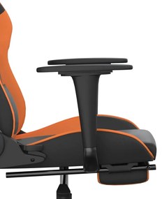 Cadeira gaming c/ apoio p/ pés couro artificial preto e laranja