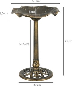 Banho para Pássaros de Jardim Exterior 71 cm com Design Folha de Lótus e Acabamento Envelhecido Leve e Resistente Bronze