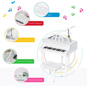 Piano de Cauda Infantil com 30 Teclas Banco Suporte de Partituras Pian