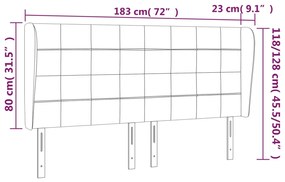 Cabeceira cama c/ abas veludo 183x23x118/128 cm cinzento-claro