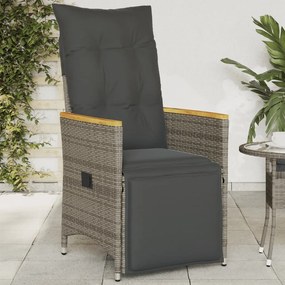 vidaXL Cadeira de jardim reclinável com almofadões vime PE cinzento