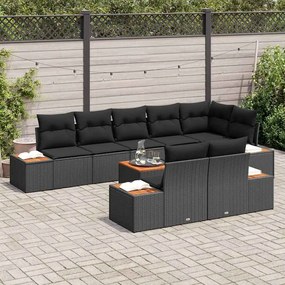 Conjunto de sofá de jardim com 9 peças e almofadas - Vime de poliéster