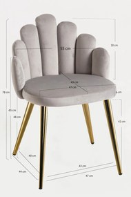 Cadeira Hand Gold Veludo - Cinza claro