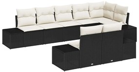 Conjunto de Sofá de Jardim com 8 Peças e Almofadas Preto em Rattan e P