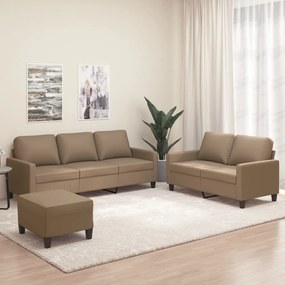 vidaXL 3 pcs conjunto sofás c/ almofadões couro artificial cappuccino