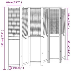 Biombo c/ 6 painéis madeira de paulownia maciça castanho-escuro
