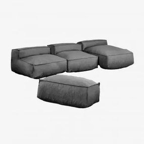 Sofá Chaise Longue Modular De 3 Peças E Puff Para Jardim Dojans Cinza Granito - Sklum