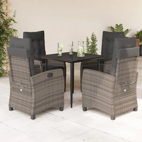 5 pcs conjunto de jantar p/ jardim c/ almofadões vime PE cinza
