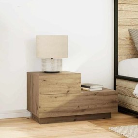 Mesa de Cabeceira vidaXL com Luzes LED Carvalho Artesanal 100x36x49 cm