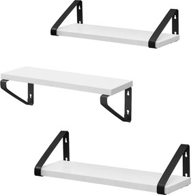 Conjunto de 3 prateleiras de parede, dois tipos de fixação Brancas + Preto