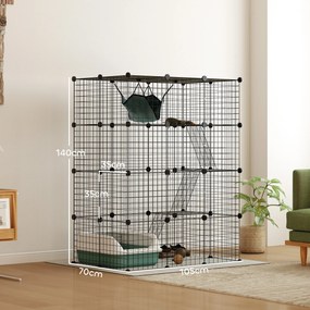 Gaiola Interior para Gatos, 105 x 70 x 140 cm, 4 Níveis Modulares, Preto