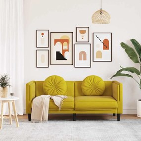 Sofá com almofadões 2 lugares veludo amarelo