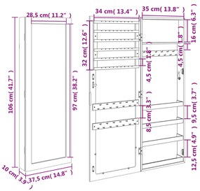 Móvel para joias de parede espelhado 37,5x10x106 cm branco