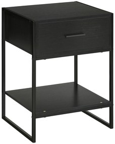 HOMCOM Mesa de Cabeceira Mesa Auxiliar com 1 Gaveta e Prateleira de Armazenamento Estilo Moderno para Quarto 45x40x60cm Preto