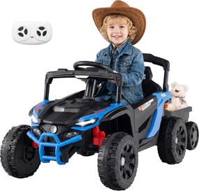 Carro eletrico para crianças 12V com reboque destacável a bateria com 3 velocidades Luzes LED Música Azul