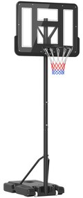 HOMCOM Cesta de Basquetebol com Altura Ajustável 220-365 cm Aro de Basquetebol com Suporte Rodas Base Recarregável Preto