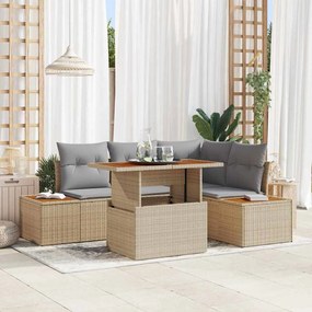 vidaXL Conjunto de Jantar de Jardim de 5 Peças com Almofadas Bege em Rattan Sintético e Acácia