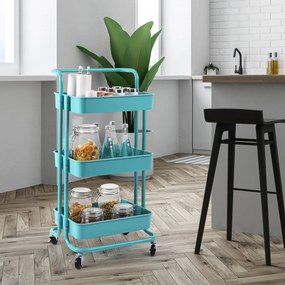 Carrinho de Cozinha com 4 Rodas Universais Carga 60 kg e 3 Cestos de ABS Antioxidante 42 x 35,5 x 86 cm Verde