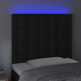 Cabeceira de cama c/ LED couro artificial 90x5x118/128cm preto