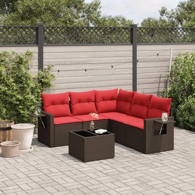 vidaXL 6 pcs conjunto de sofás jardim c/ almofadões vime PE castanho
