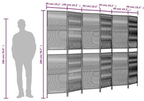Biombo de divisão 6 painéis vime PE bege