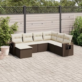vidaXL 7 pcs conjunto de sofás jardim c/ almofadões vime PE castanho