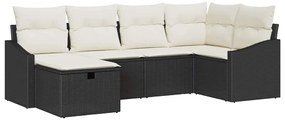 Conjunto de Sofá de Jardim de 6 Peças com Almofadas Preto Rattan Polié