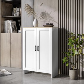 Aparador de cozinha com armário com portas e prateleiras ajustáveis, 60 x 30 x 90 cm, branco