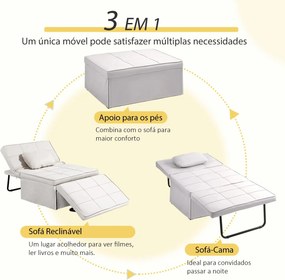 Sofá-Cama "Açores" 3 em 1 - Branco Gelo - 95x179x78 cm - Linho e Metal