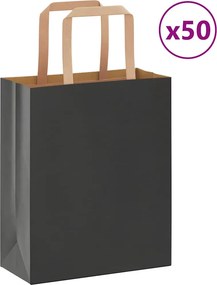 vidaXL Sacos de papel 50 unid com alças preto 18x8x22 cm