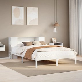 vidaXL Cama com estante sem colchão 160x200 cm pinho maciço branco
