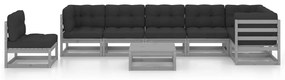 8 pcs conjunto lounge de jardim c/ almofadões pinho maciço