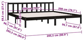 Estrutura de Cama Jane em Madeira de Pinho - 200x200 cm - Preto - Desi