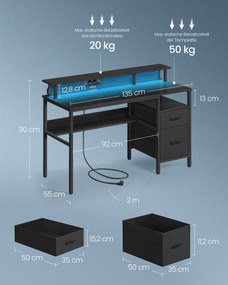 Secretária com gavetas e suporte para monitor em ébano preto