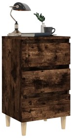 Mesa cabeceira pernas de madeira 40x35x69 cm carvalho fumado