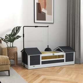 Recinto exterior para tartarugas com 2 compartimentos abertos e suporte para lâmpada ajustável, em madeira maciça, 120 x 56,5 x 43 cm, cinzento