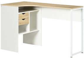 HOMCOM Mesa de Escritório Secretária de Canto com Gavetas Multi Compartimento em Madeira Aspecto Carvalho Claro Branco | Aosom Portugal