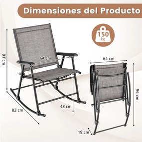 Conjunto de 2 cadeiras de baloiço dobráveis Jardim com assento em tecido e estrutura metálica para pátio, jardim, terraço e piscina 82 x 64 x 91 cm Ca