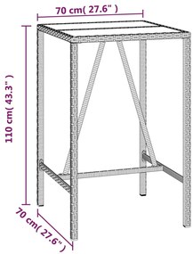 3 pcs conjunto de bar p/ jardim vime PE/acácia maciça preto