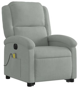 Poltrona de massagens reclinável elétrica veludo cinzento-claro