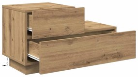 Mesa de Cabeceira vidaXL com Luzes LED Carvalho Artesanal 100x36x49 cm