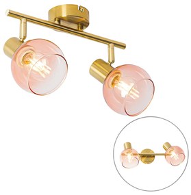 Foco Art Deco dourado com vidro rosa 2 luzes - Vidro Art Deco